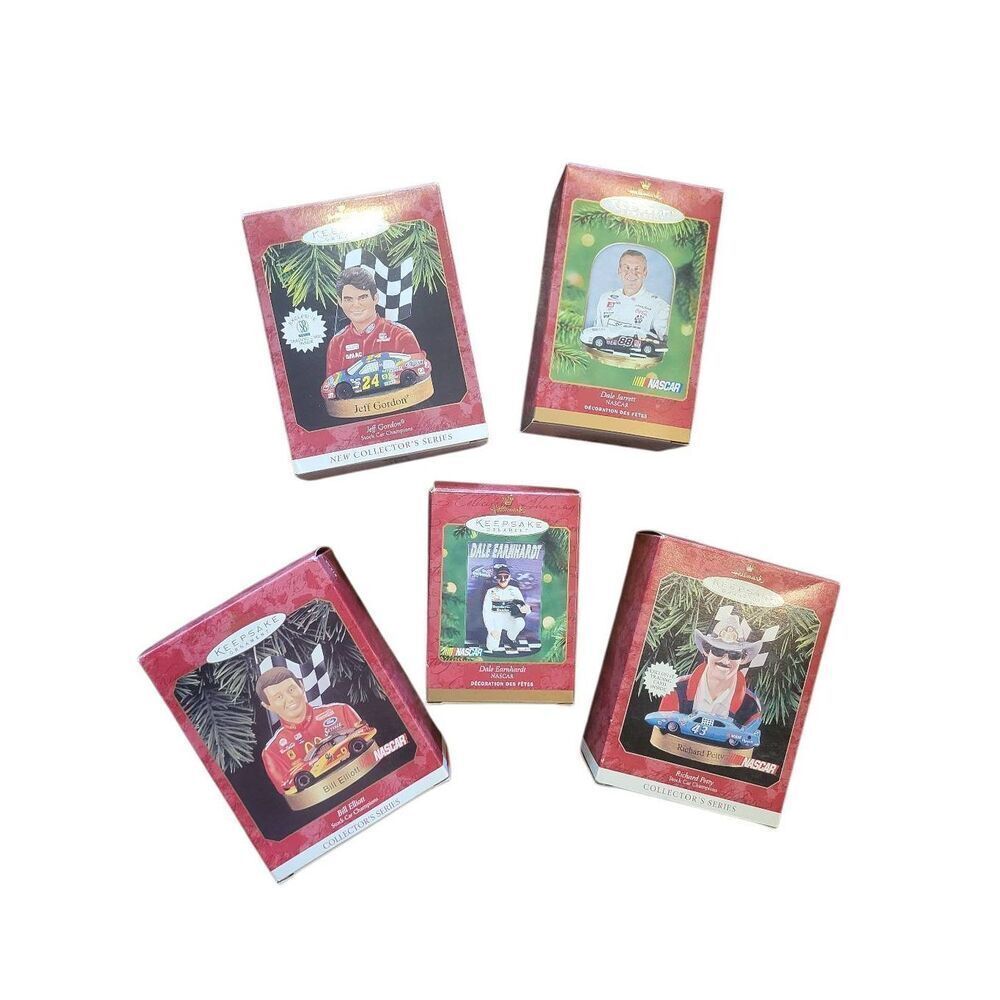 FIVE Hallmark Ornaments Nascar Drivers Collectors Series Gordon Petty Earnhardt
